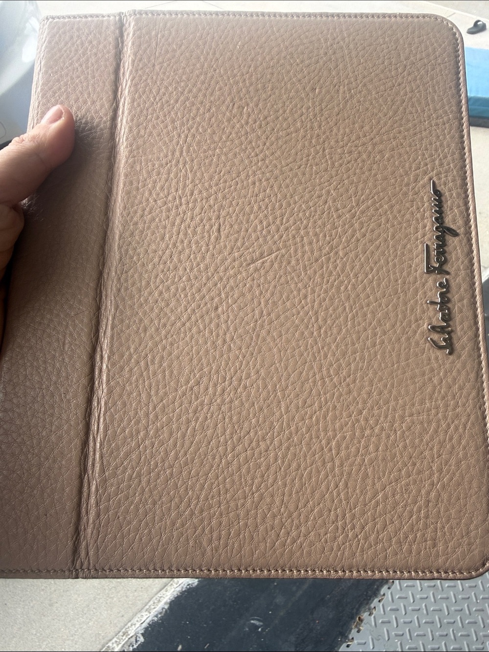 Salvatore Ferragamo Men’s Beige Pebbled Leather original iPad Folio Case